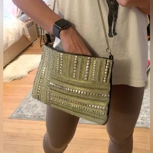 Zara - NEW - Cotton/leather gold/black large pouch bag